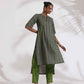 trueBrowns Grey Cotton Print Highlow Kurta Set | Swadesiicart