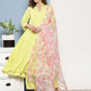 InWeave Women's Lime Green Tiered Anarkali Kurta Set - Swadesiicart