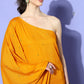 InWeave Women's Mustard Mirror Work One Shoulder Kurta Set - Swadesiicart