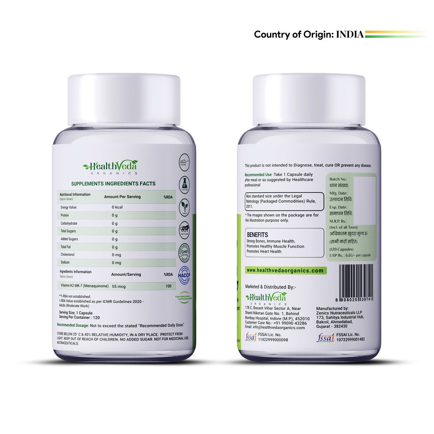 Health Veda Organics Vitamin K2 Capsules - Swadesiicart
