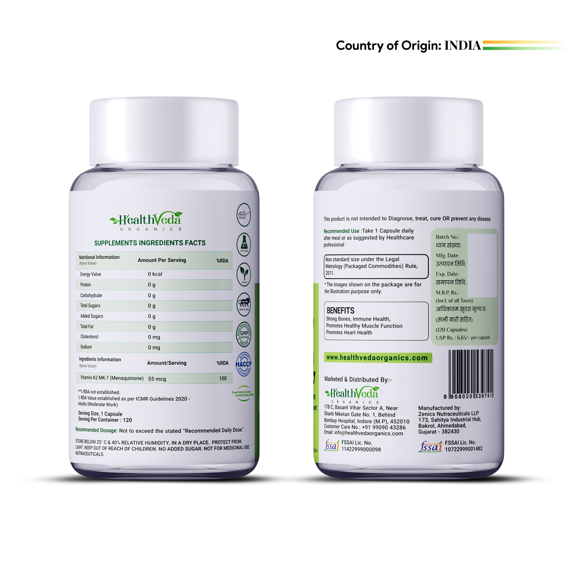 Health Veda Organics Vitamin K2 Capsules - Swadesiicart