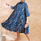 InWeave Women's Blue Pink Kalamkari Flared Dress - Swadesiicart