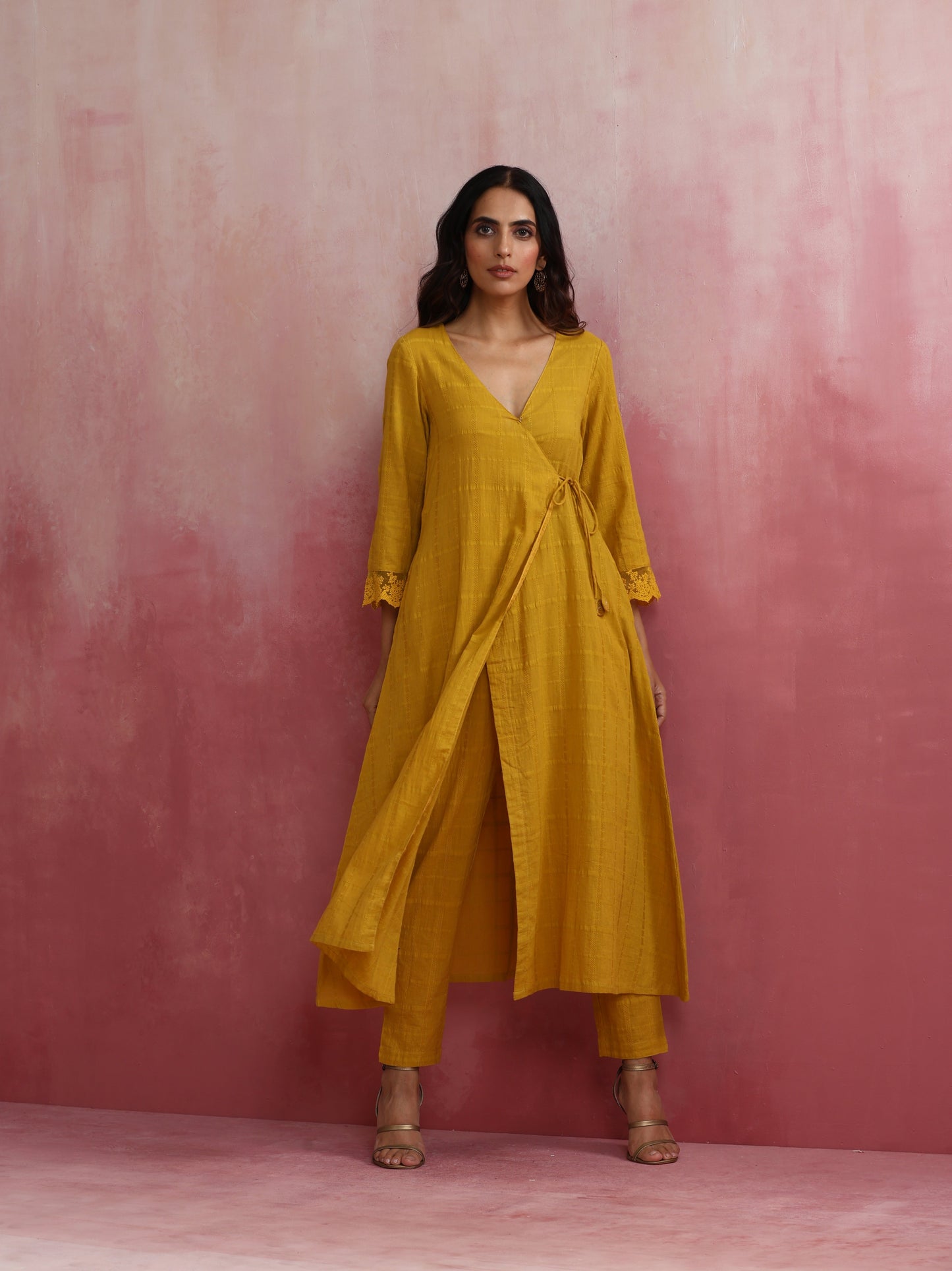 trueBrowns Mustard Cotton Dobby Kurta Set | Swadesiicart