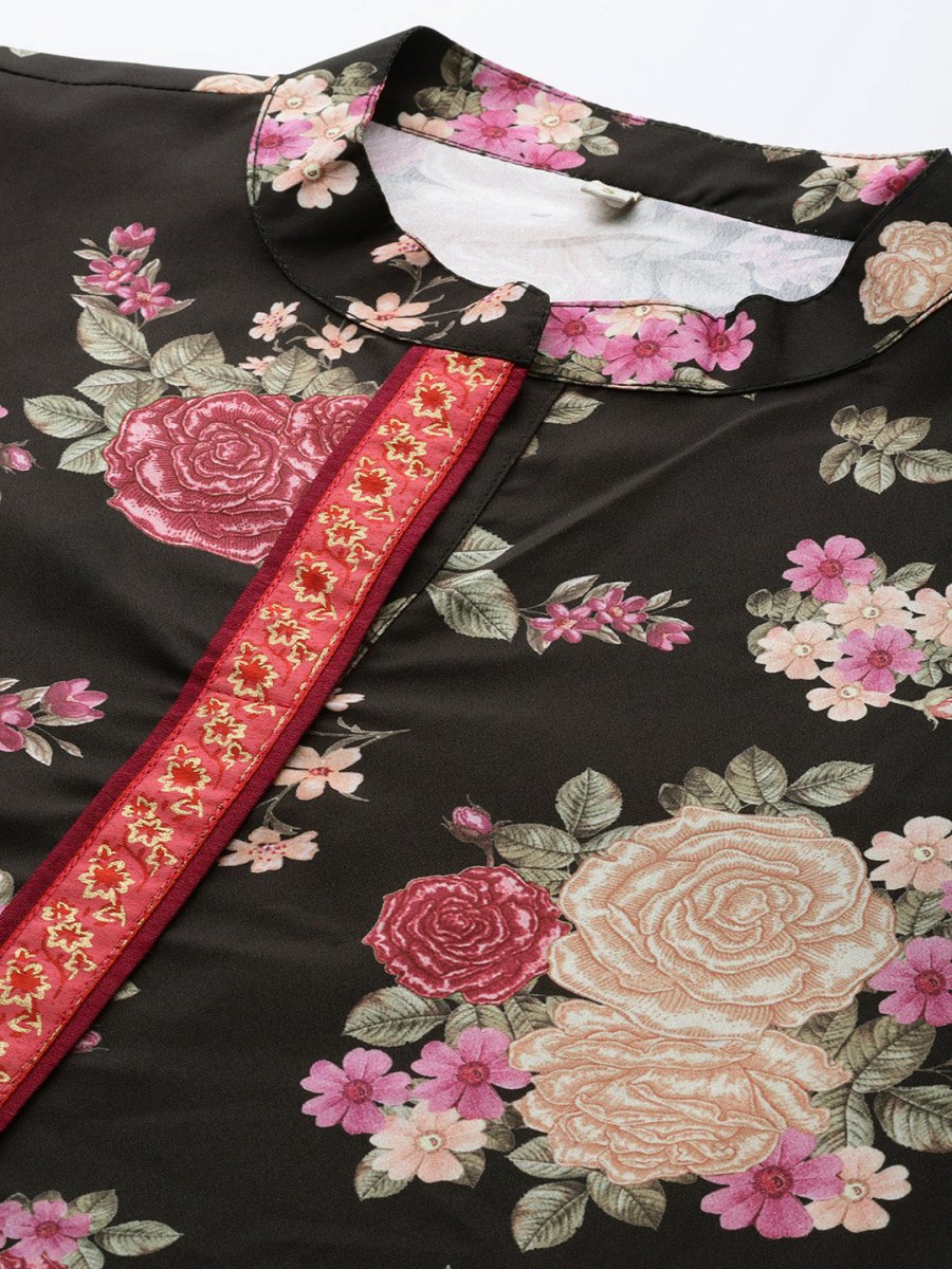 Ahalyaa Mandarin Collar Floral Print Crepe Tunic | Swadesiicart