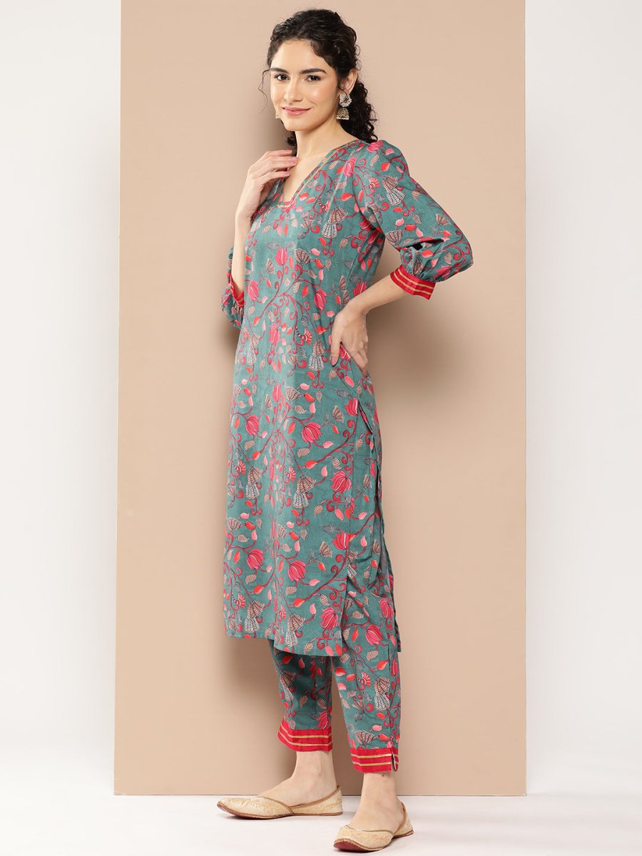 Ahalyaa Women Floral Printed Regular Gotta Patti Kurta with Trousers | Swadesiicart