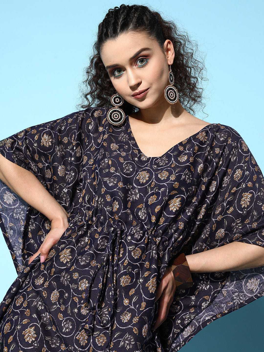 InWeave Women's Navy Jaal Print Kaftan Dress - Swadesiicart