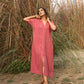 trueBrowns Coral Cotton Dobby Front Slit Dress | Swadesiicart