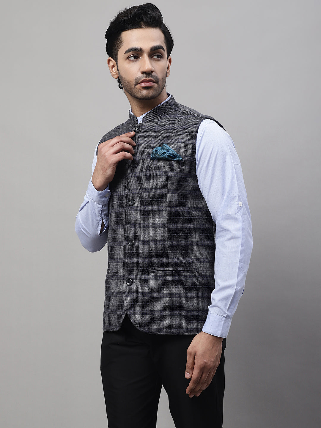 Even Apparels Men's Grey Nehru Jacket With Welt Pockets | Swadesiicart
