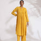 trueBrowns Yellow Cotton Pleated Shirt Kurta Set | Swadesiicart