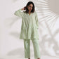 trueBrowns Green Cotton Floral Embroidered Co-ord Set - Swadesiicart
