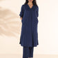 trueBrowns Blue Cotton Dobby Kurta Pant Set | Swadesiicart