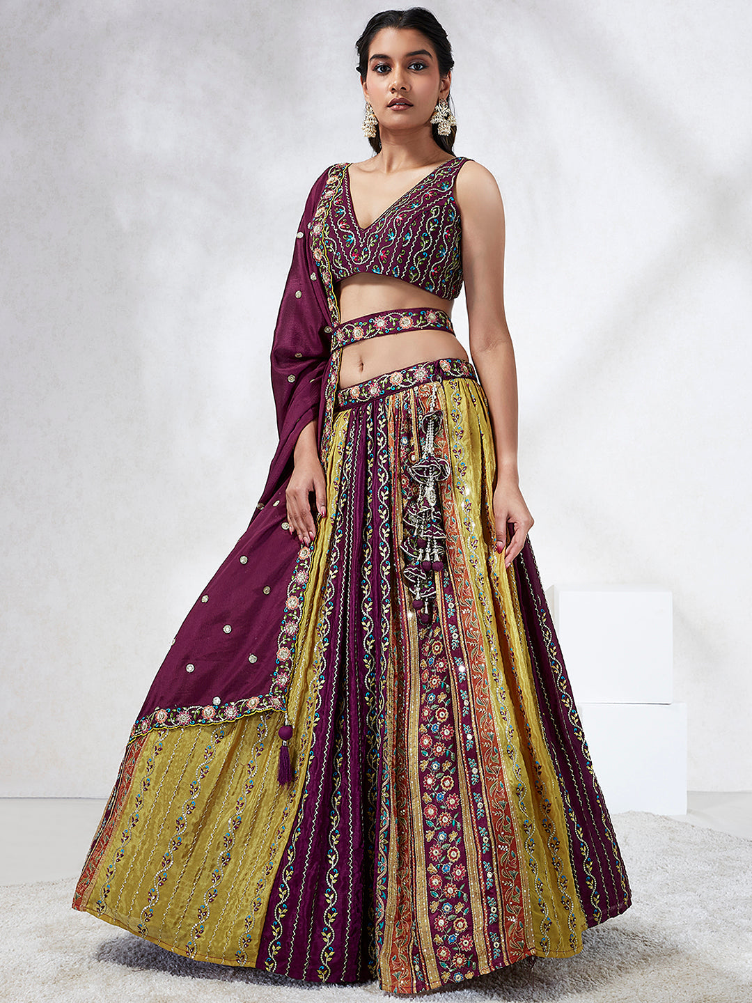 House of Panchhi Green Pure Georgette Sequins And Thread Embroidery Lehenga Choli & Dupatta | Swadesiicart