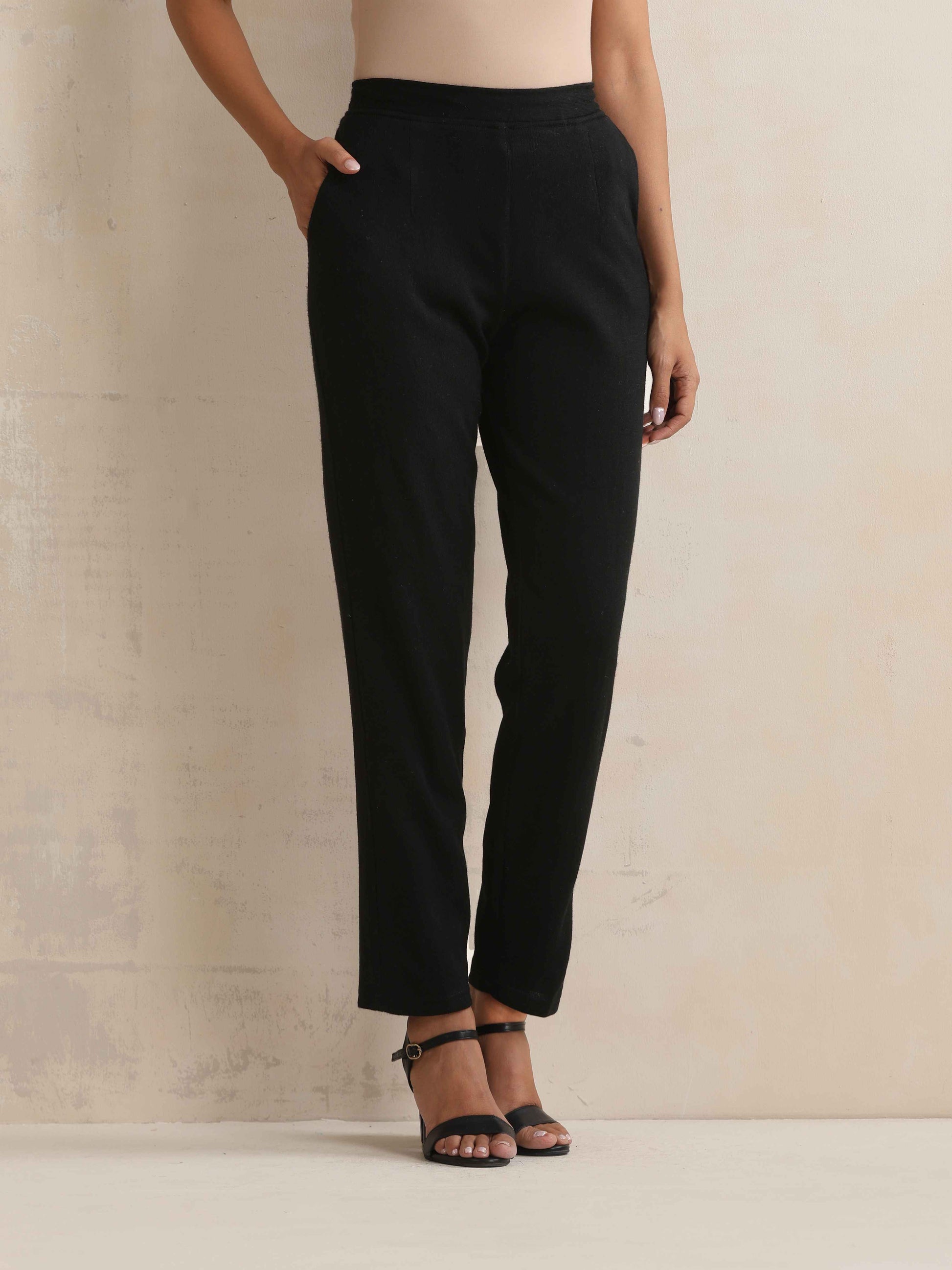 trueBrowns Black Woollen Pants | Swadesiicart