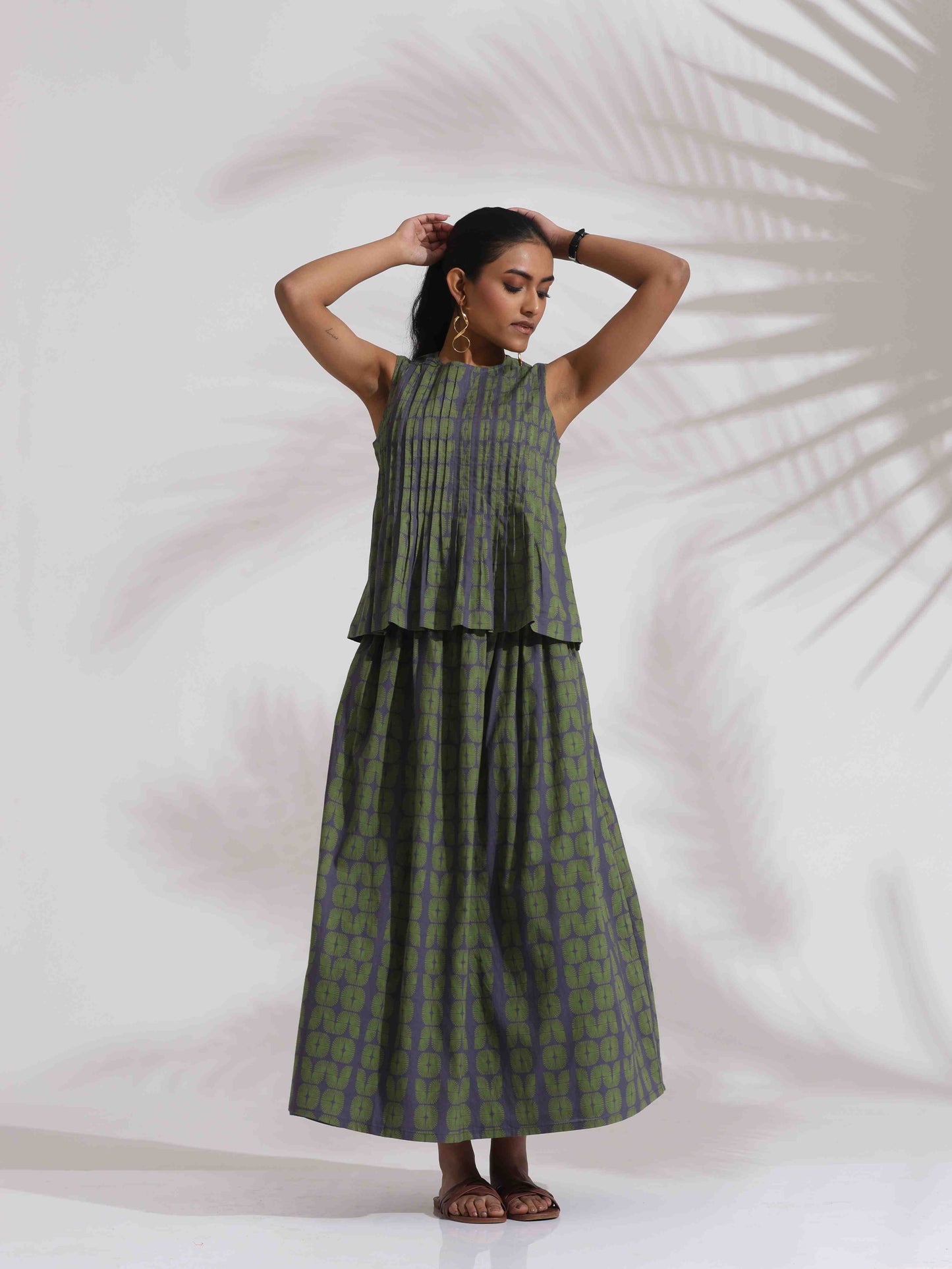trueBrowns Grey Cotton Skirt Co-ord Set - Swadesiicart