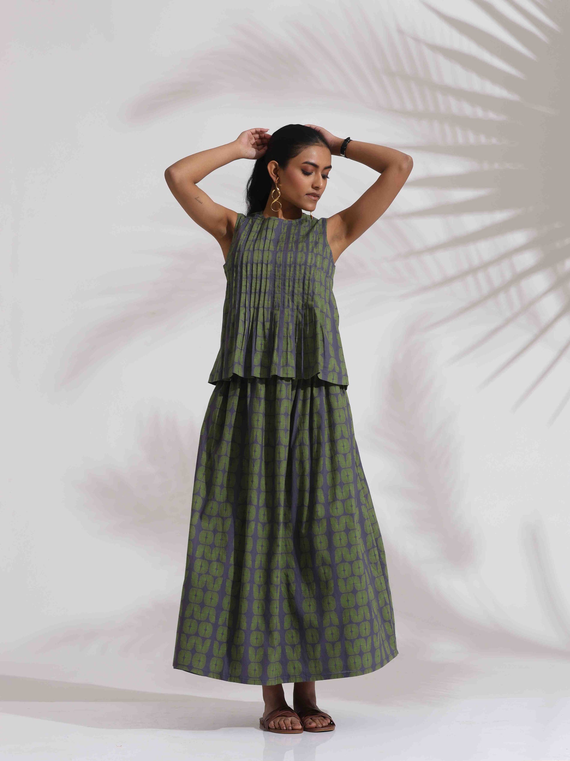 trueBrowns Grey Cotton Skirt Co-ord Set - Swadesiicart