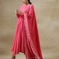 trueBrowns Pink Bandhani Printed Silk Anarkali Kurta Pant Dupatta Set | Swadesiicart
