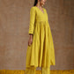 trueBrowns Lime Gold Cotton Kalidar Kurta Set | Swadesiicart