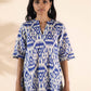 trueBrowns Blue Cotton Ikat High-Low Kurta Pant Set | Swadesiicart