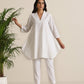 trueBrowns White Cotton Embroidered Co-ord Set - Swadesiicart
