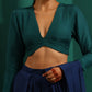 trueBrowns Teal Silk Full Sleeve Blouse | Swadesiicart
