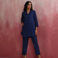 trueBrowns Dark Blue Cotton Dobby Kurta Co-ord set - Swadesiicart