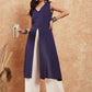 InWeave Royal Blue Lurex V-Neck W/S Front Slit Kurta Pant Set - Swadesiicart