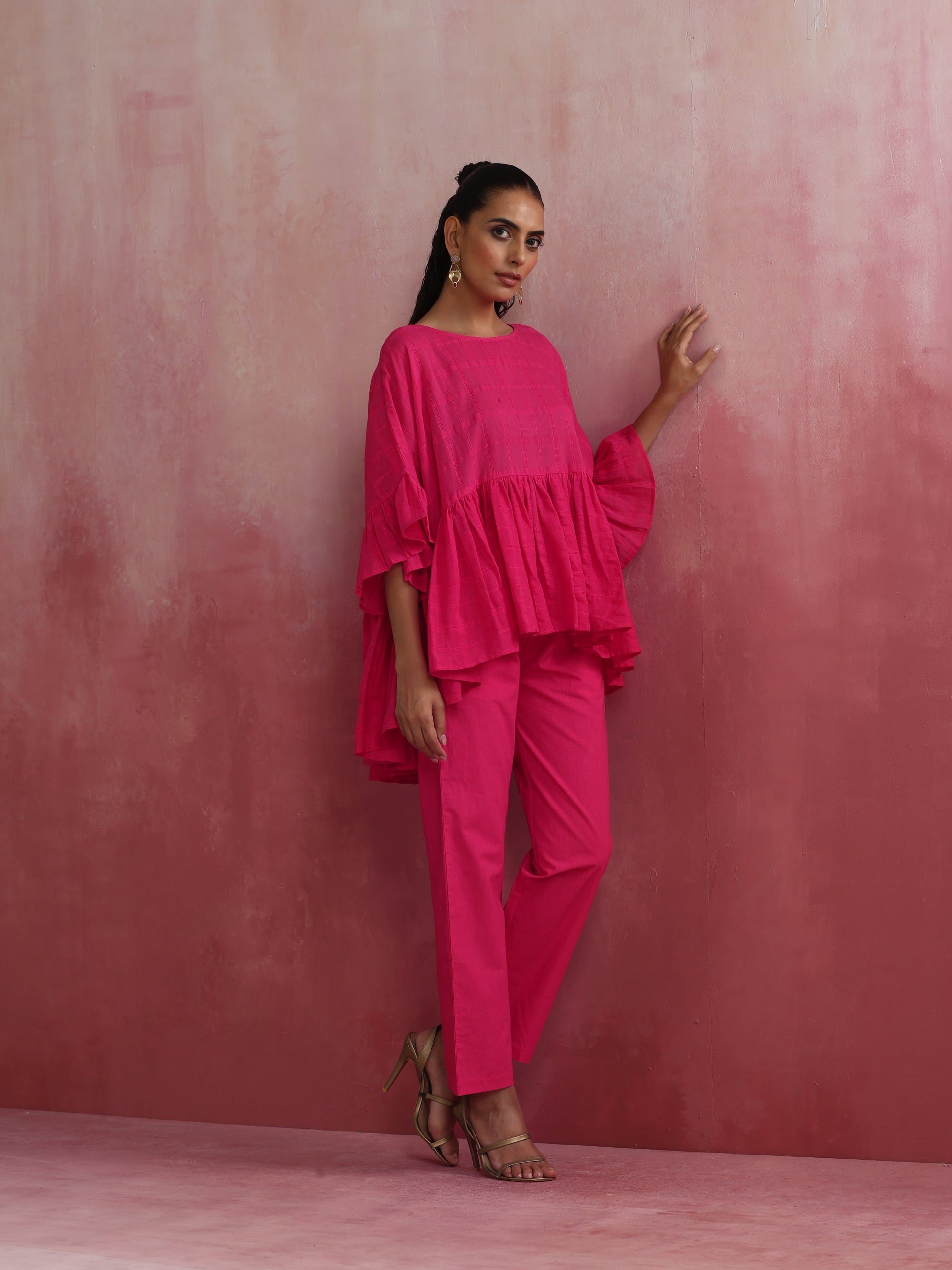 trueBrowns Pink Cotton Dobby Co-ord set - Swadesiicart