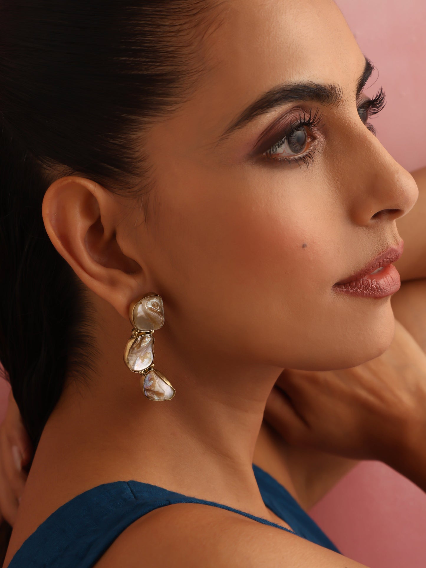 trueBrowns Brass Marble Stone Earrings - Swadesiicart