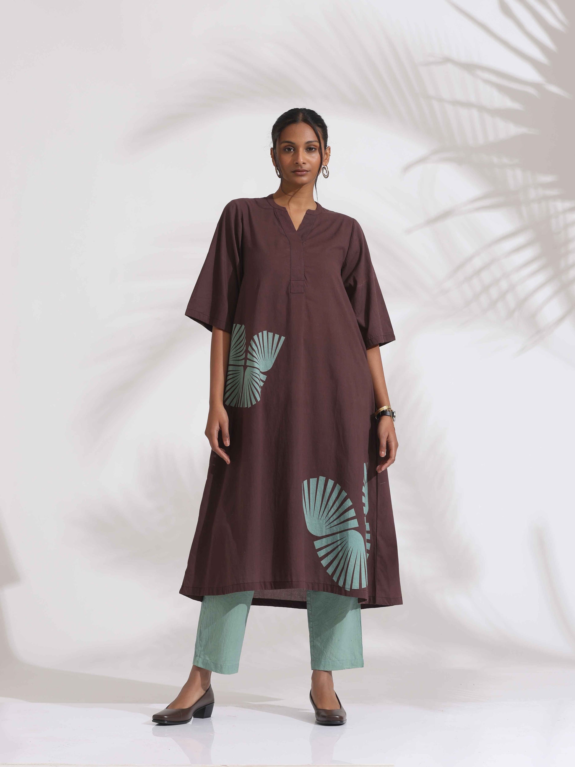 trueBrowns Cola Cotton Print Flared Kurta Set | Swadesiicart