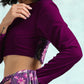 trueBrowns Wine Velvet With Print Detail Blouse | Swadesiicart