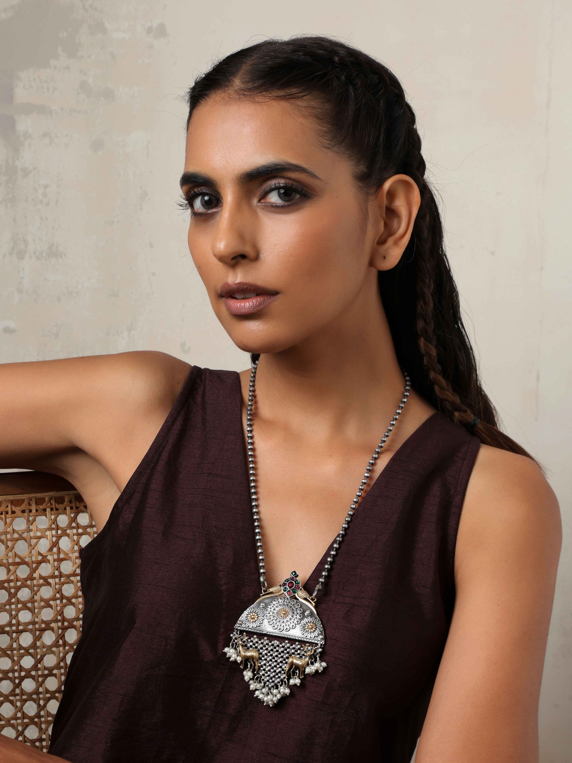 trueBrowns Silver Gold Tone Pendant Chain | Swadesiicart