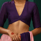 trueBrowns Purple Muslin Silk Deep V-Neck Blouse | Swadesiicart