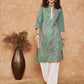 InWeave Women's Sea Green Pink Lace Gota Work Straight Kurta - Swadesiicart