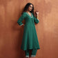 trueBrowns Green Cotton A-line Kurta Set | Swadesiicart
