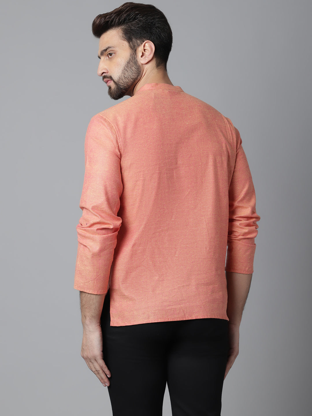 Even Apparels Orange Pure Cotton Kurta With Band Collar | Swadesiicart