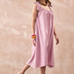 InWeave Dull Pink Linen Round Pleat Bow Dress - Swadesiicart