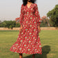 trueBrowns Red Cotton Block Print Backless Dress | Swadesiicart