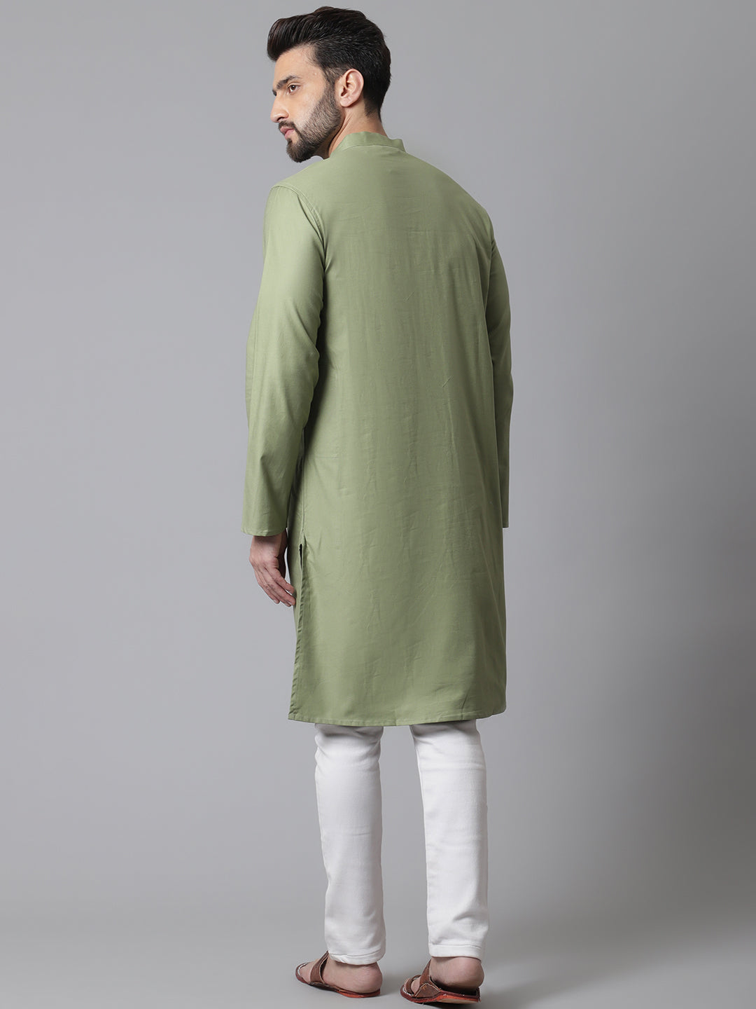 Even Apparels Green Pure Cotton Kurta With Band Collar | Swadesiicart