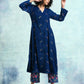 trueBrowns Blue Embroidered Velvet High Slit Kurta | Swadesiicart