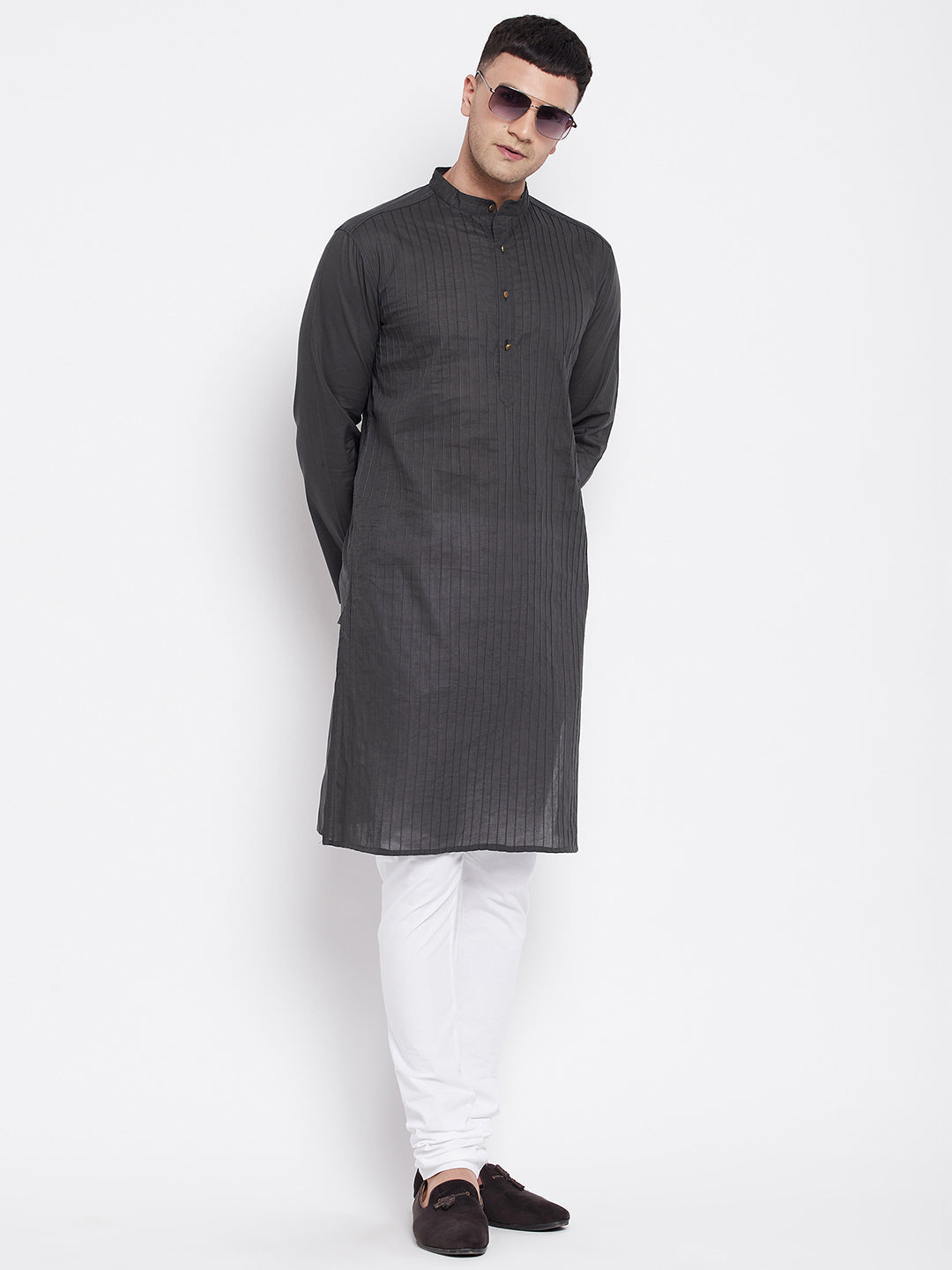 Even Apparels Grey Pure Cotton Kurta With Band Collar | Swadesiicart