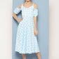 Ahalyaa Checked Cold-Shoulder Sleeves Midi Empire Ethnic Dress | Swadesiicart