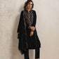 trueBrowns Black Velvet Geometric Embroidered Kurta Pant Dupatta Set | Swadesiicart