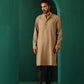 trueBrowns Men's Beige Dobby Textured Kurta | Swadesiicart