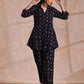 trueBrowns Black White Floral Print Cotton Collar Short Co-Ord Set - Swadesiicart