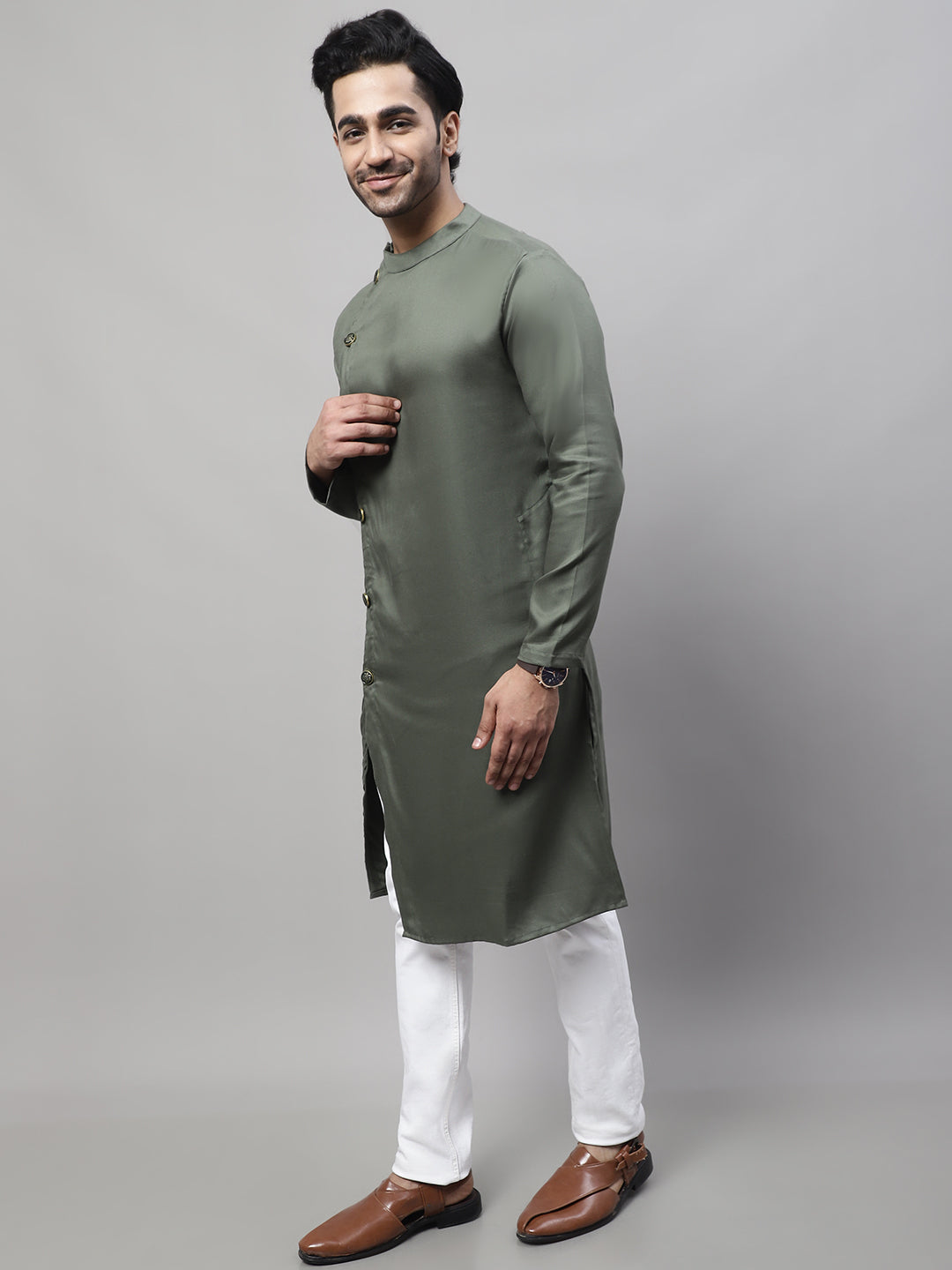 Even Apparels Green Sherwani Kurta With Asymetrical Cut | Swadesiicart