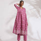 trueBrowns Pink Cotton Floral Embroidered Flared Kurta Set | Swadesiicart