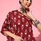 InWeave Women's Maroon Boota One Shoulder Top With Palazzo Set - Swadesiicart