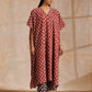 trueBrowns Rust Red Bagru Floral Print Cotton Panel Kaftan Kurta Pant Set | Swadesiicart