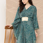 Ahalyaa Women Floral Printed Flared Sleeves Patchwork Belted Detail Crepe Kaftan Kurta | Swadesiicart