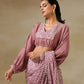trueBrowns Dark Mauve Bandhani Printed Silk Elasticated Blouse | Swadesiicart